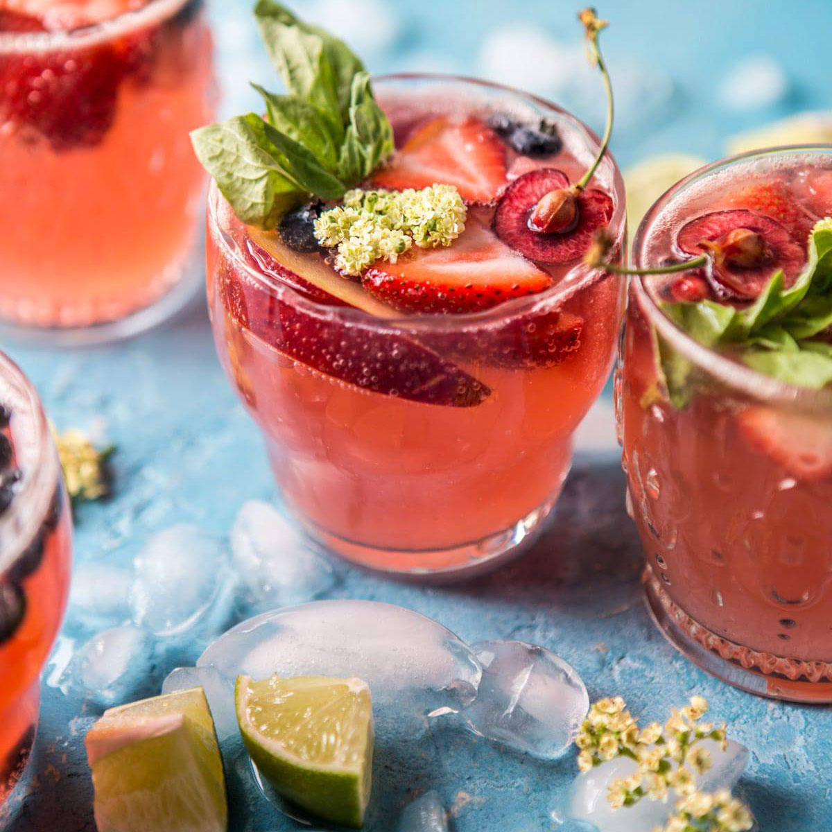 Rose wine cocktail with strawberry juice